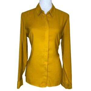 Express Portofino Mustard Long Sleeves Button Up Roll-Tab Sleeve Shirt Blouse M